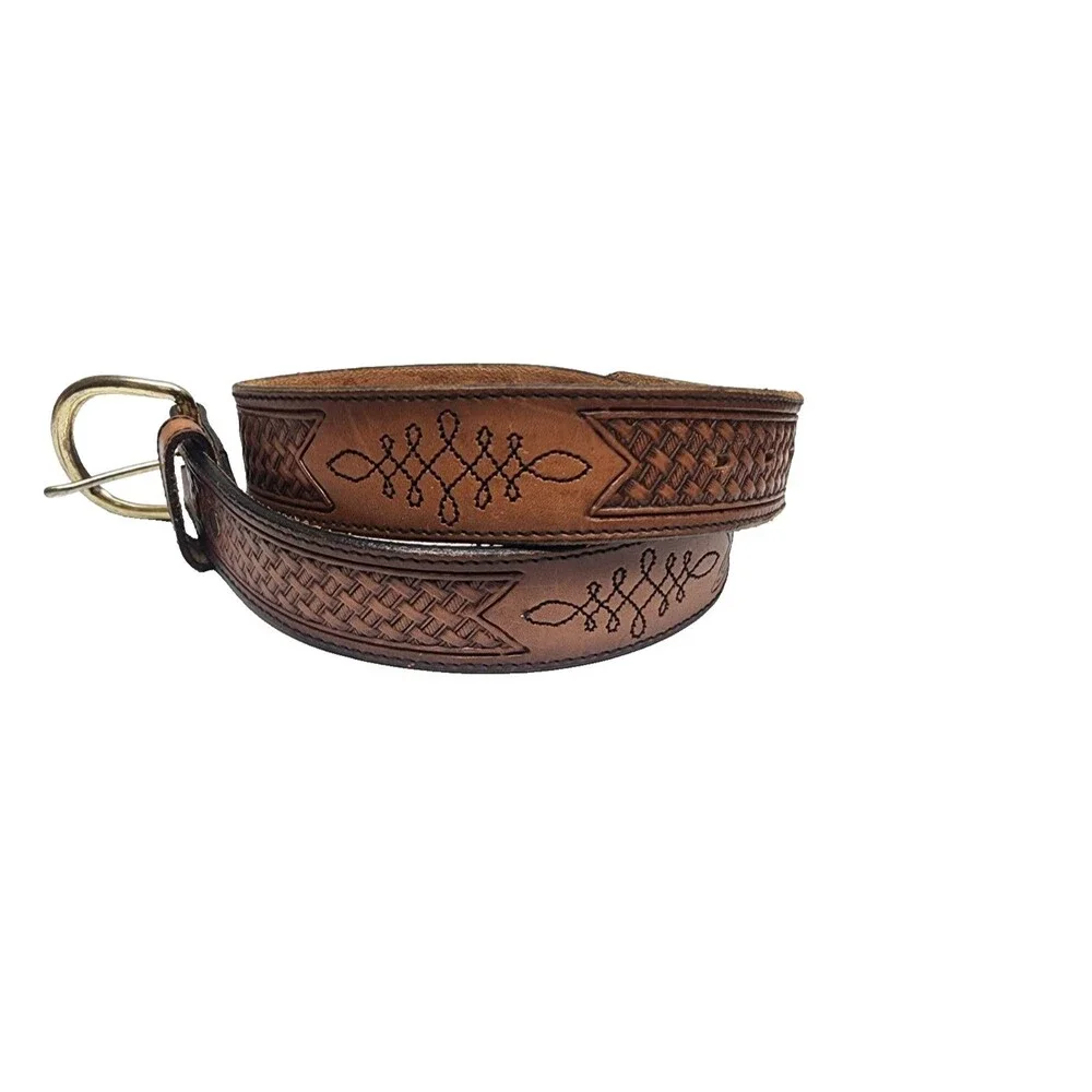 Silvercreek Collection Genuine Leather Belt Size 32 Basket Weave Brown Western